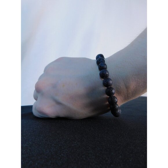 Lava Rock Bracelet 8mm Stretch Black - New - Witchcore Earth - Picture 11 of 12